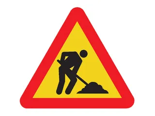 P-18. Obras. Fondo amarillo, como todas las de un tramo en obras.