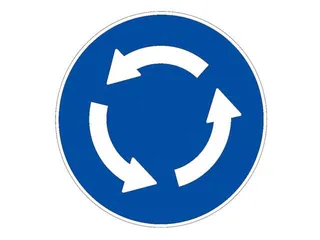 R-402. Intersección de sentido giratorio obligatorio: la glorieta se rodea.